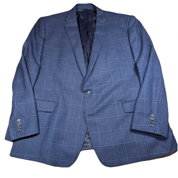 Ralph Ralph Lauren Sport Coat 50L Blue Windowpane Plaid Wool Blend EUC - Picture 1 of 7